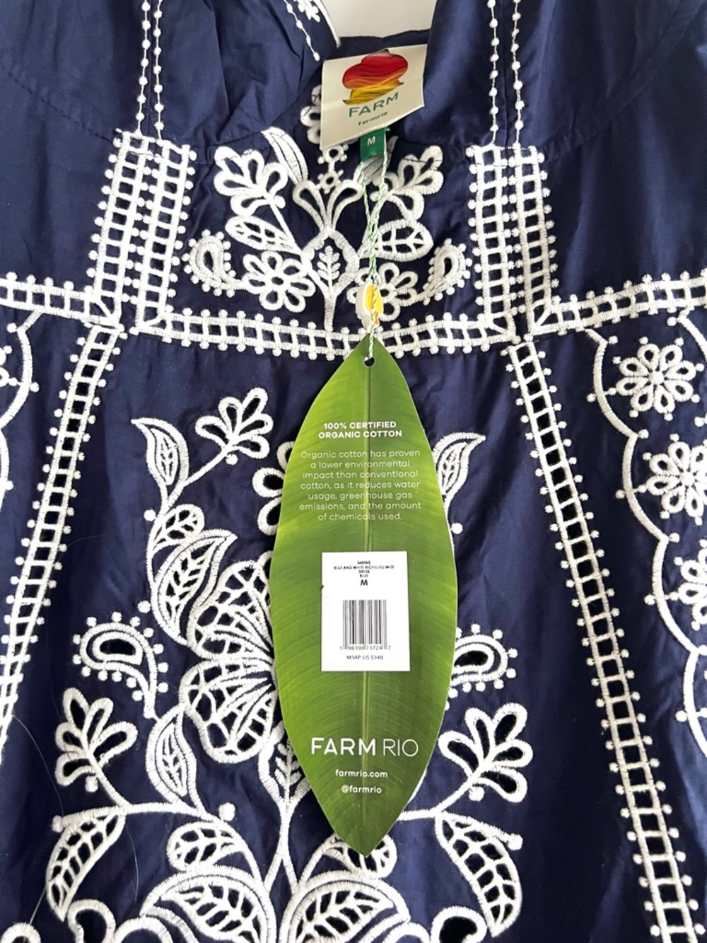 FARM Rio Blue Richelieu Embroidered Midi Dress Size Medium NWT - Picture 8 of 16